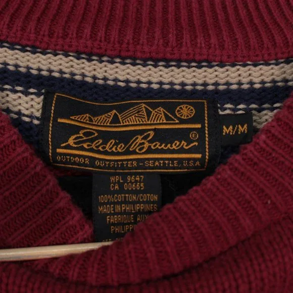 Vintage Eddie Bauer Sweater Men's Medium Red Long Sleeve Striped - Picture 6 of 12